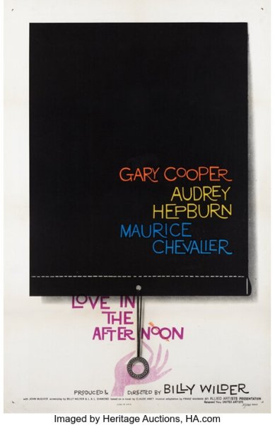 Love in the Afternoon U.S. 1-sheet poster by Saul Bass on linen. (UA, 1957)