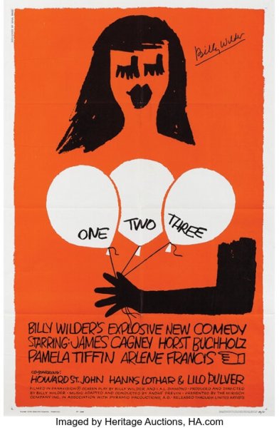 Saul Bass 1-sheet poster for One, Two, Three signed by Billy Wilder. (UA, 1962)