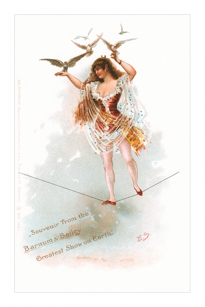 Barnum Bailey Girl on Tight Rope Postcard