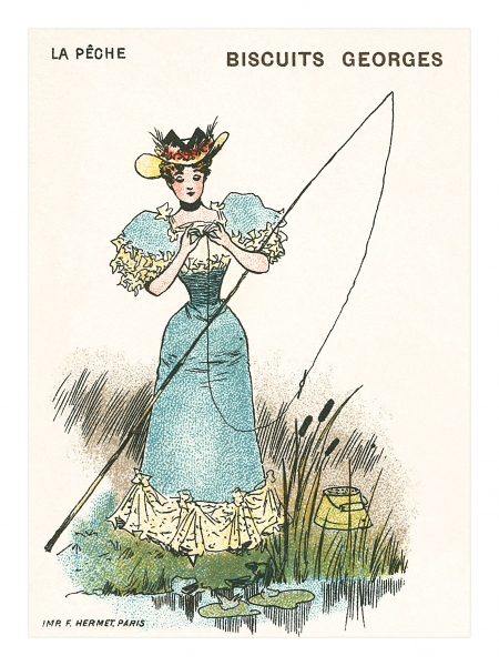 Biscuits Georges Trade Card - Girl in Blue-green Dress