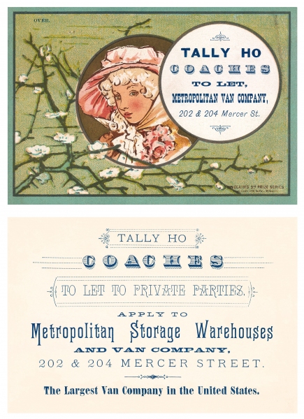 Front and Back of Advertising Card for Tally Ho Coaches