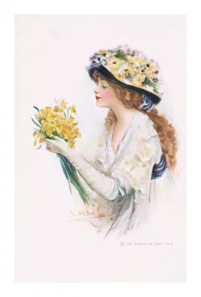 Girl With Daffodils Postcard