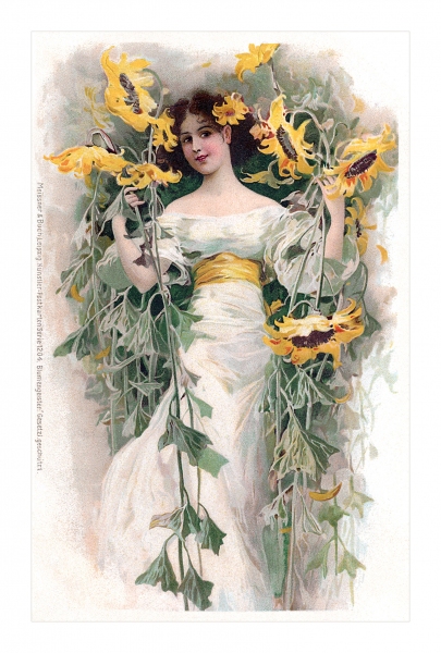 Girl with Sunflowers Postcard