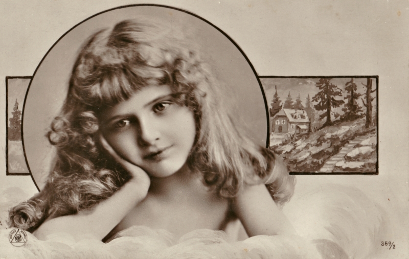 Girl and Landscape Postcard 1908