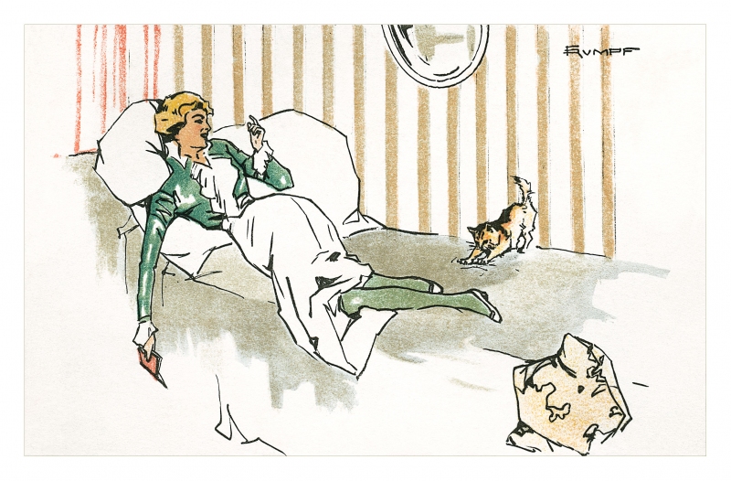 Woman Reclining with Cat Postcard