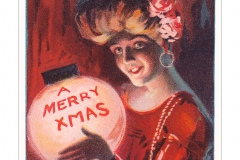 Christmas Postcard - Lady with Lit Glowing Ball