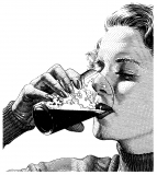 Detail of a Woman Drinking a Mackeson's Beer from a Glass