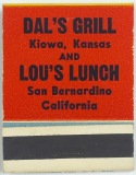 Dal's Grill & Lou's Lunch Matchbook Back