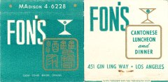 Fon's, Chinatown Matchbook