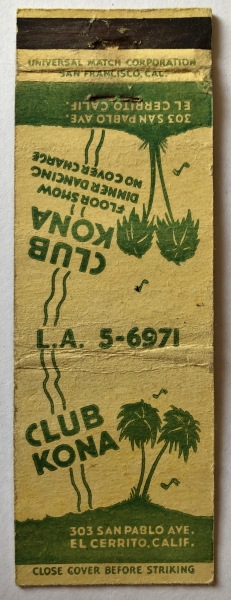 Club Kona El Cerrito California Matchbook