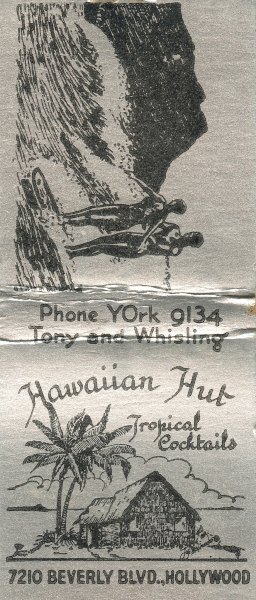 Hawaiian Hut - Tropical Cocktails matchbook