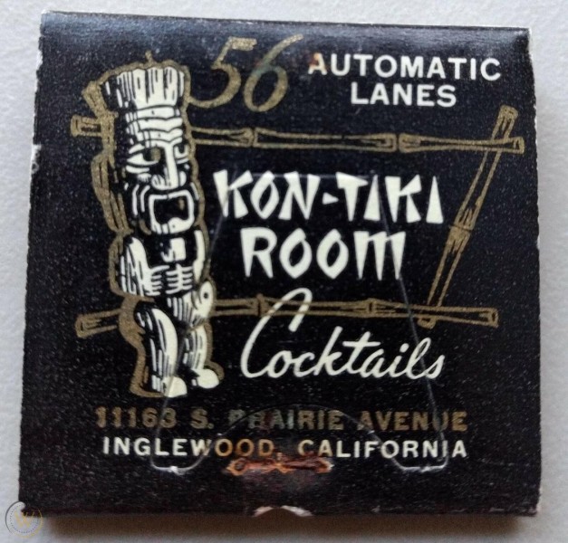 Kon-Tiki Room & Tropicana Lanes - Bar & Bowling Alley - Inglewood, CA Matchbook (back)