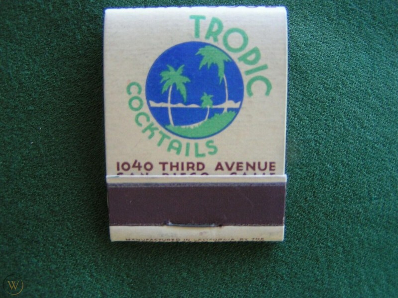 The Tropic Cafe - 1040 Third Avenue San Diego, CA - Hula Girl Matchbook (front)