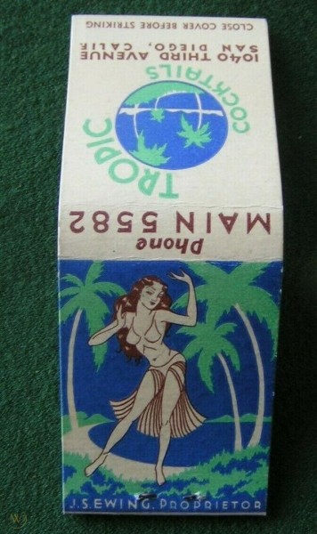 The Tropic Cafe - 1040 Third Avenue San Diego, CA - Hula Girl Matchbook (spine)