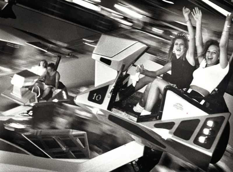 Phoenix residents Jennifer Paulson (left) and Joy Oglesby, both 14, try out the 'Space Rider' at Metrocenter Mall on July 5, 1990