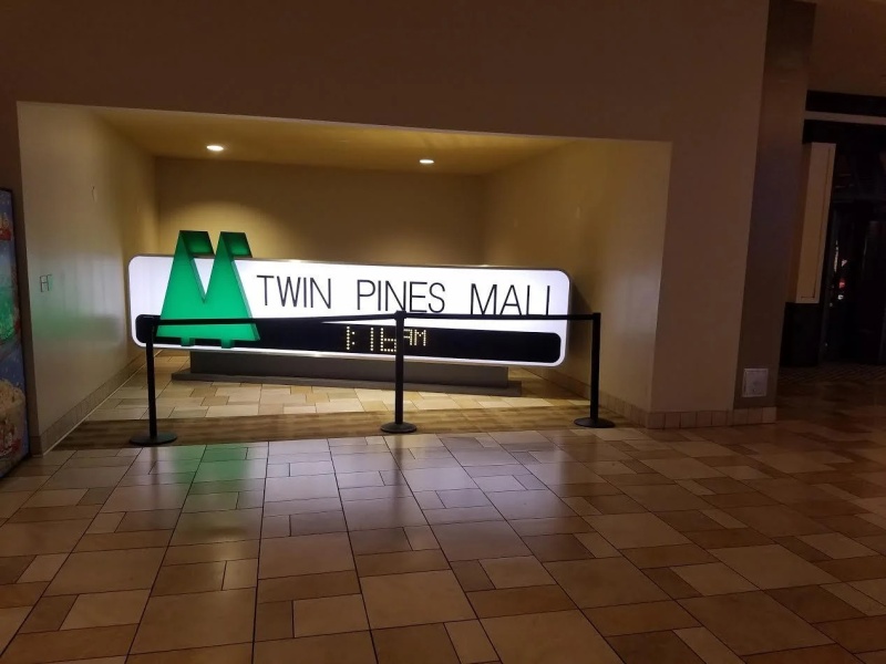 Twin Pines Mall sign on display inside the Puente Hills Mall