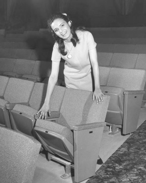 Miss Tacoma (WA), Cleta Jo Johnson gets an early look at the new Tacoma Mall Theater prior to its grand opening on May, 16, 1968