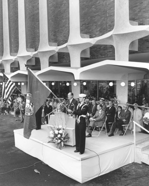 Washington governor Albert Rosellini at the grand opening of the Bon Marche department store in the new Tacoma, Washington Tacoma Mall