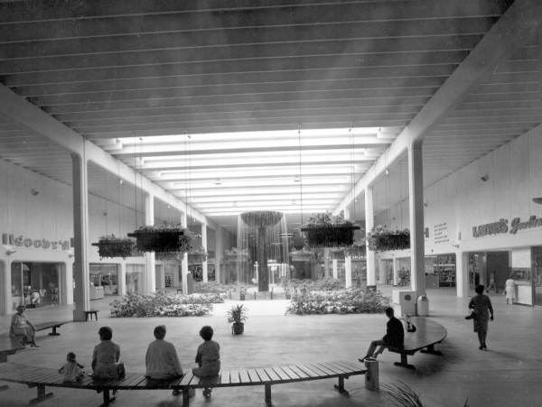 Interior of the Winter Park Mall with a fountain - Winter Park, Florida (Feburary 1966)