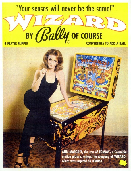 Bally Pinball Wizard ad with Ann-Margret (tied to movie Tommy)