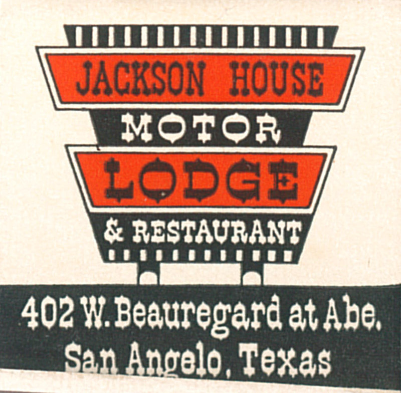 Jackson House Motor Lodge, San Angelo, Texas matchbook (from jericl cat via flickr)