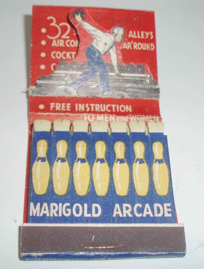 Marigold Arcade Bowling Alley, Chicago Ill Matchbook (inside) (by Frank Kelsey via flickr)