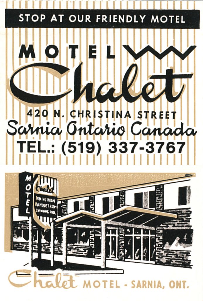Motel Chalet - Sarnia, Ontario Matchbook cover (from jericl cat via flickr)