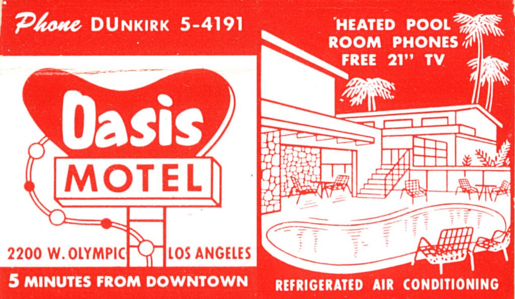 Oasis Motel, Los Angeles, CA Matchbook (from jericl cat via flickr)