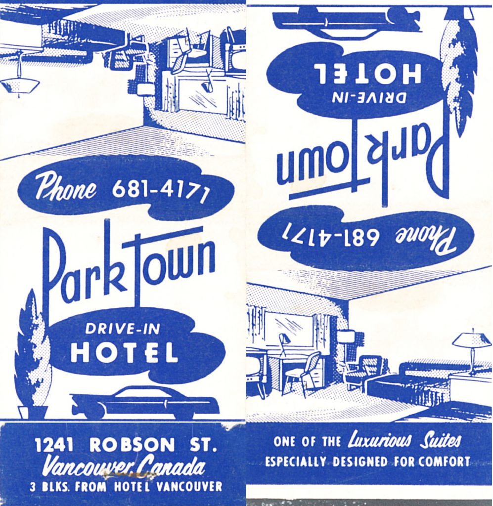 Park Towne Drive-In Hotel Matchbook (from jericl cat via flickr)