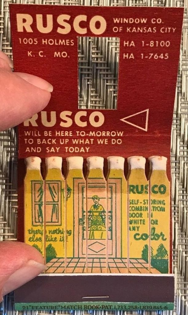 Rusco Window Company of Kansas City Matchbook (inside)