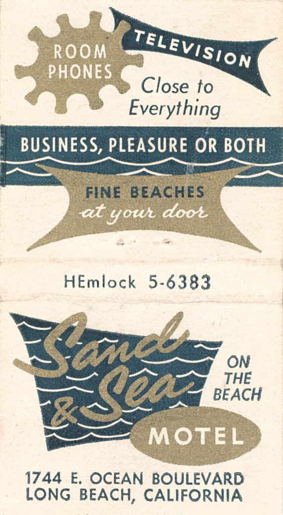 Sand & Sea Motel Long Beach, CA Matchbook (from jericl cat via flickr)