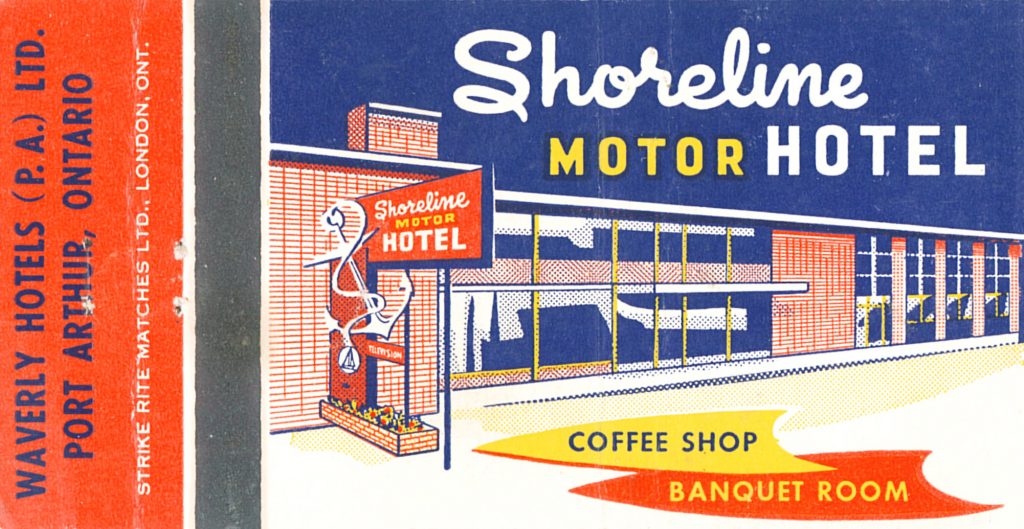 Shoreline Motor Hotel - Port Arthur, Ontario, Canada Matchbook (from jericl cat via flickr)