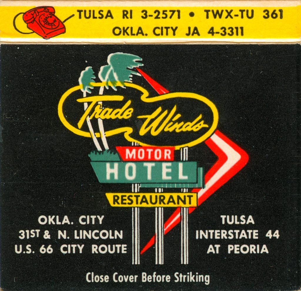 Trade Winds Motor Hotel - Oklahoma City & Tulsa Matchbook (from jericl cat via flickr)