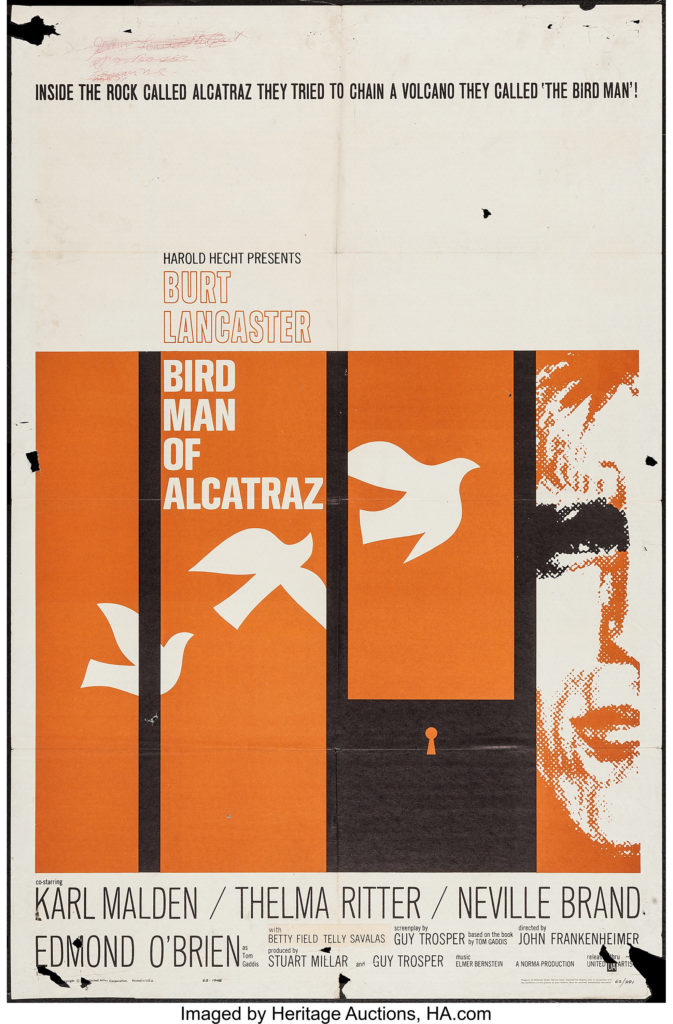 Bird Man of Alcatraz Movie Poster (United Artists, 1962). One Sheet. Saul Bass Artwork