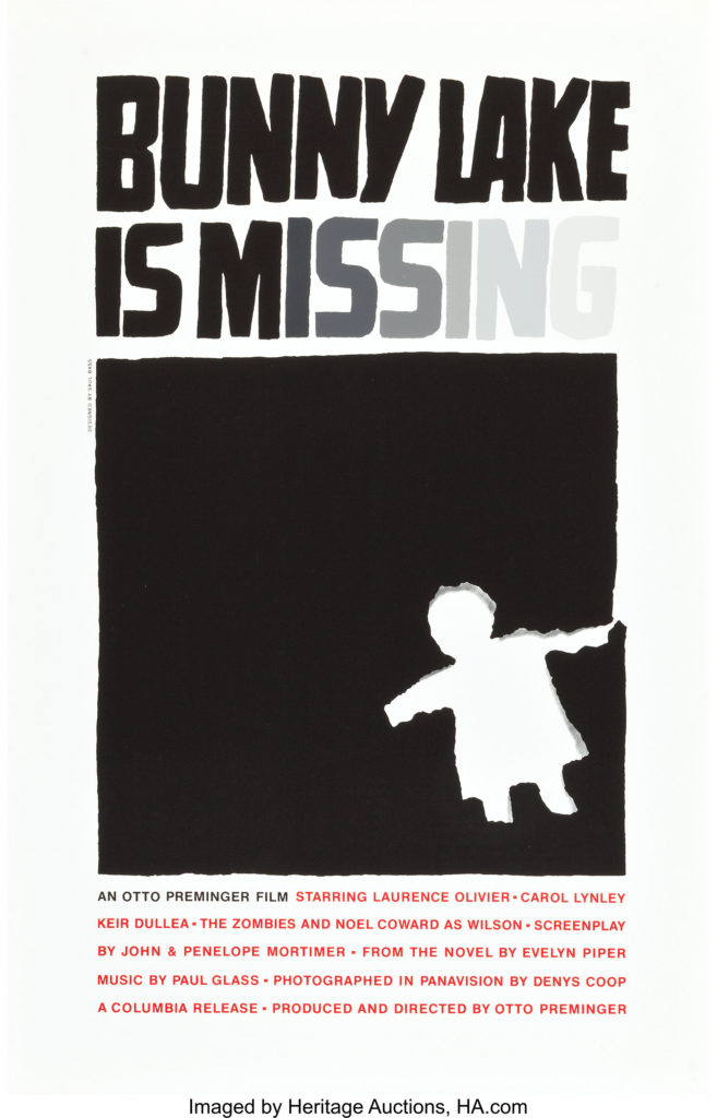 Bunny Lake is Missing Movie Poster (Art Krebs Screen Studio, 1965). Saul Bass Artwork