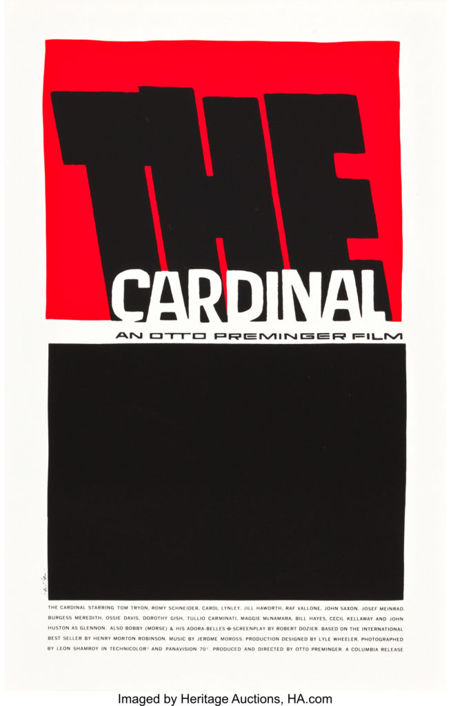 The Cardinal Movie Poster (Art Krebs Silk Screen Studio, 1963). Saul Bass Silk Screen Poster