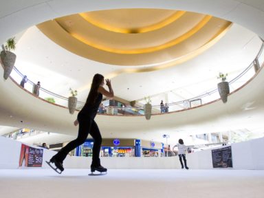 An ice skater on the Rink at Metro in the Metrocenter Mall on June 13, 2012. The rink was made of a polymer compound and was located in the Dillard's courtyard